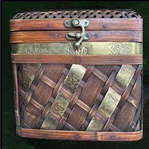 Vintage-Style Wooden Storage Box with Brass Accents